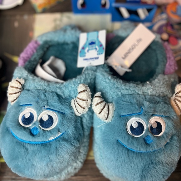 Disney Blue and Purple Monster Slippers Plush Fun - Picture 1 of 1